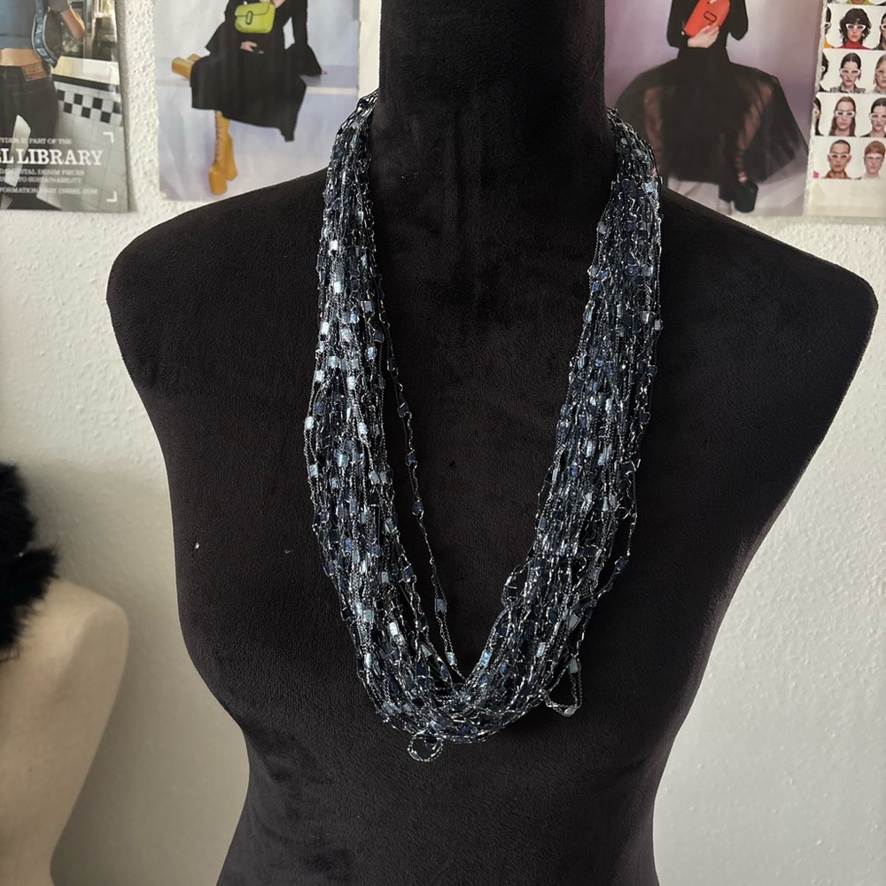 Blue and Silver thread Necklace